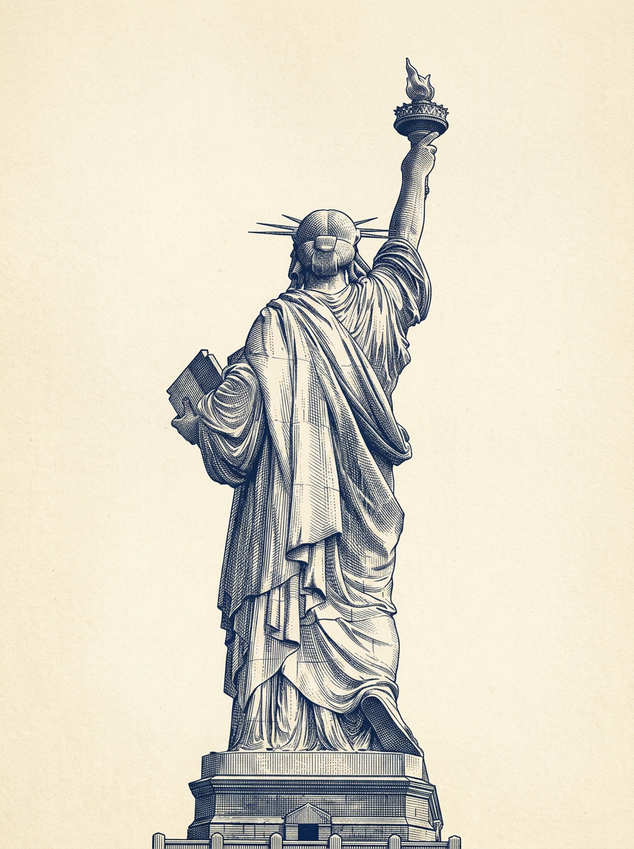 Statue of Liberty — etched engraving in parchment tones